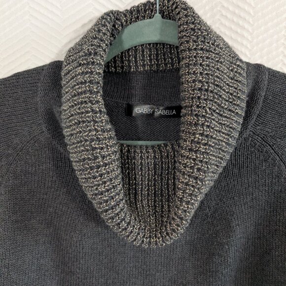 Gabby Isabella Cowl Neck Sweater Heathered Gray with Metallic Trim Medium Cotton - Picture 8 of 11